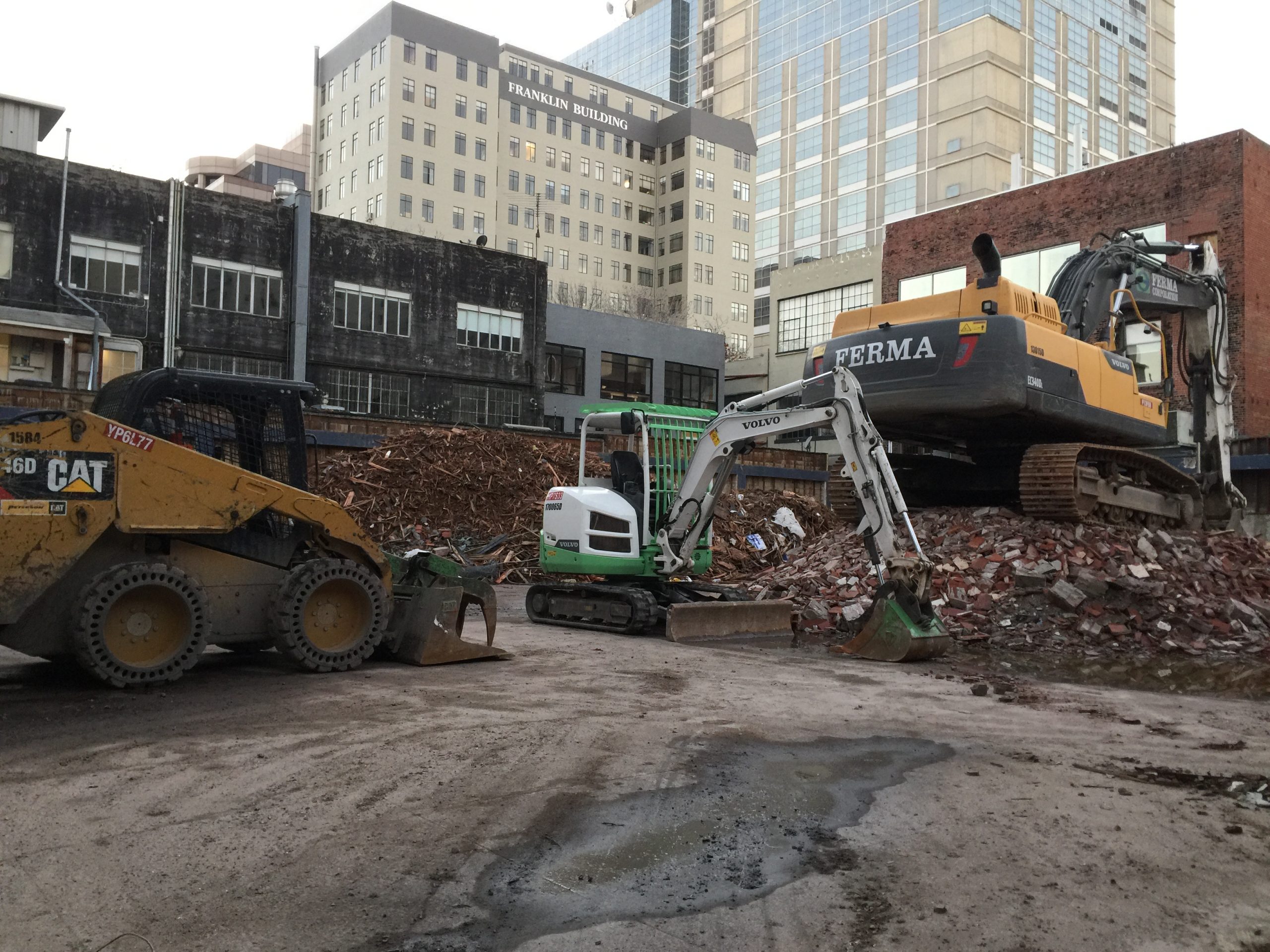 A construction zone for a parking garage