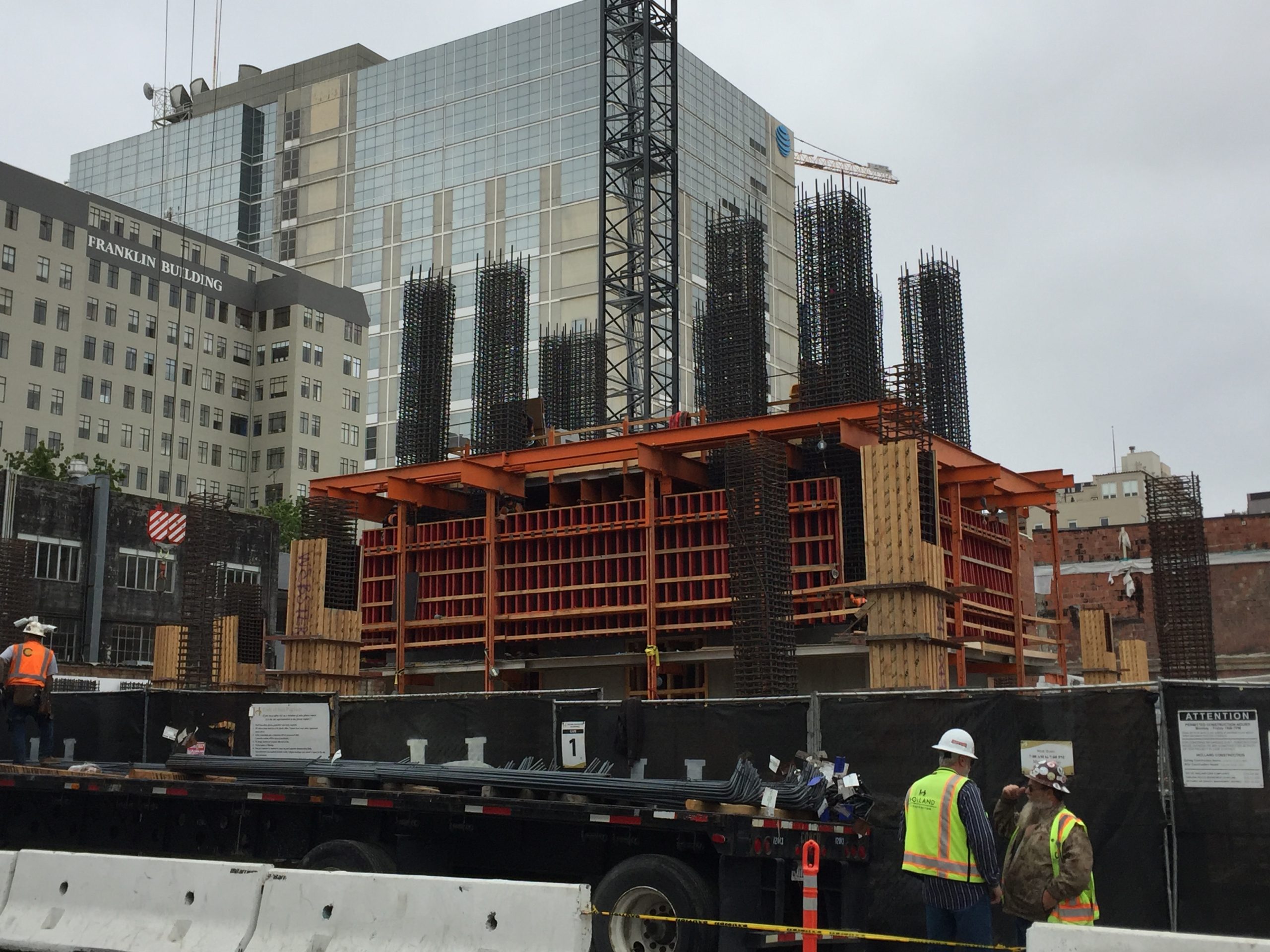 A construction zone for a parking garage