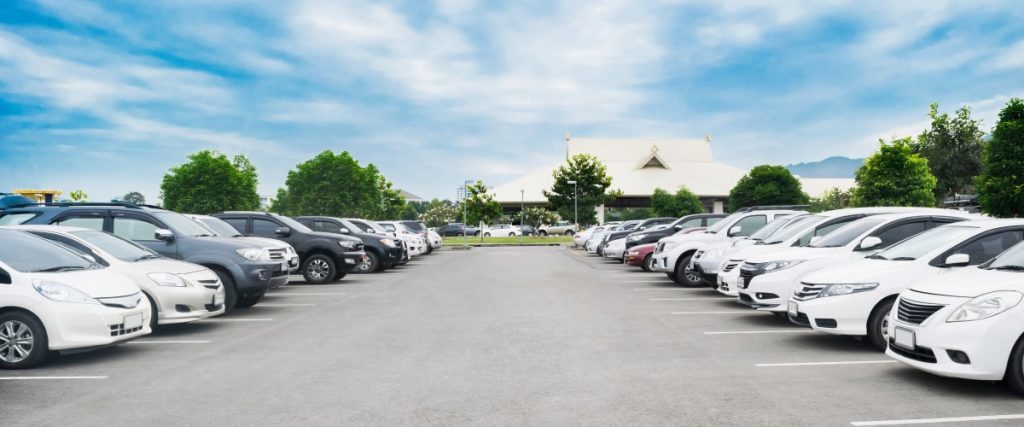 Outside parking lot full of cars